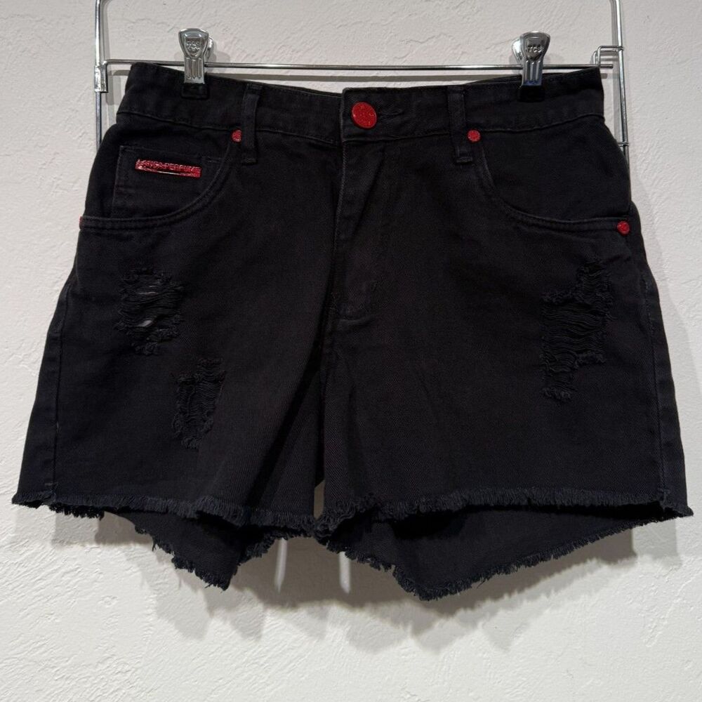 Lança Perfume Distressed Black Denim Shorts - BR/EU Size 36 (Sz 28"US)